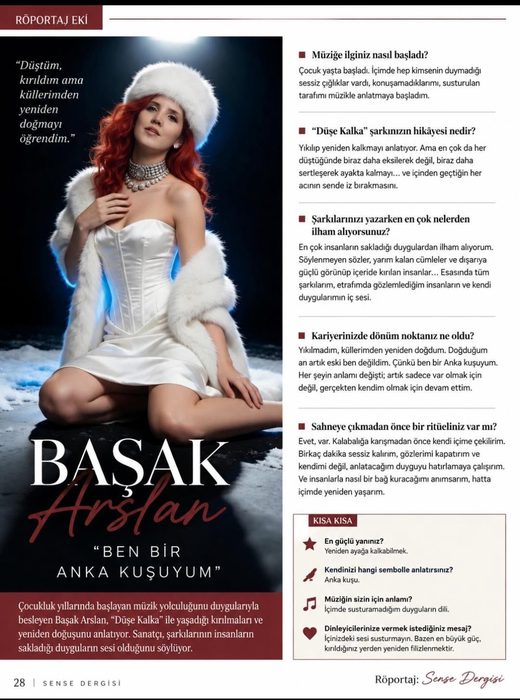 Sense Dergisi Başak Arslan röportaj sayfası